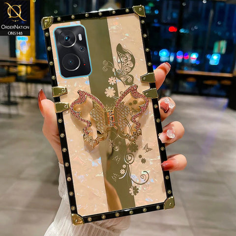 Oppo K10 Cover - Rose Gold -  Luxury Shiny Rhinestone Butterfly Electroplated Square Trunk Soft Case