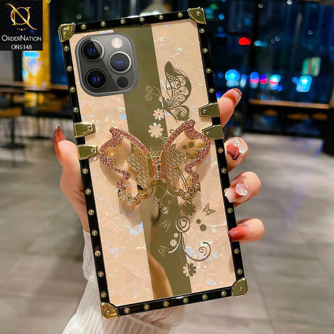iPhone 12 Pro Cover - Rose Gold -  Luxury Shiny Rhinestone Butterfly Electroplated Square Trunk Soft Case