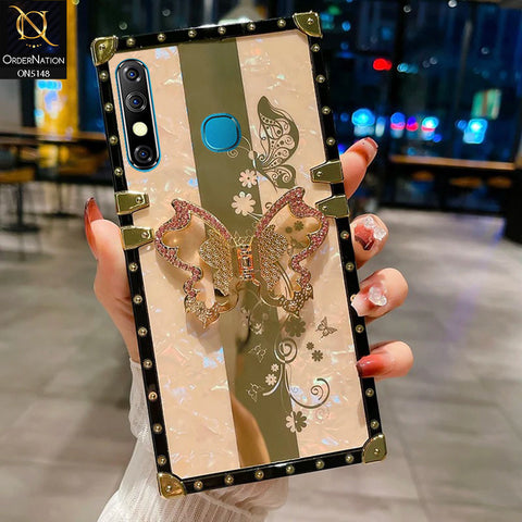 Infinix Hot 8 Cover - Rose Gold -  Luxury Shiny Rhinestone Butterfly Electroplated Square Trunk Soft Case