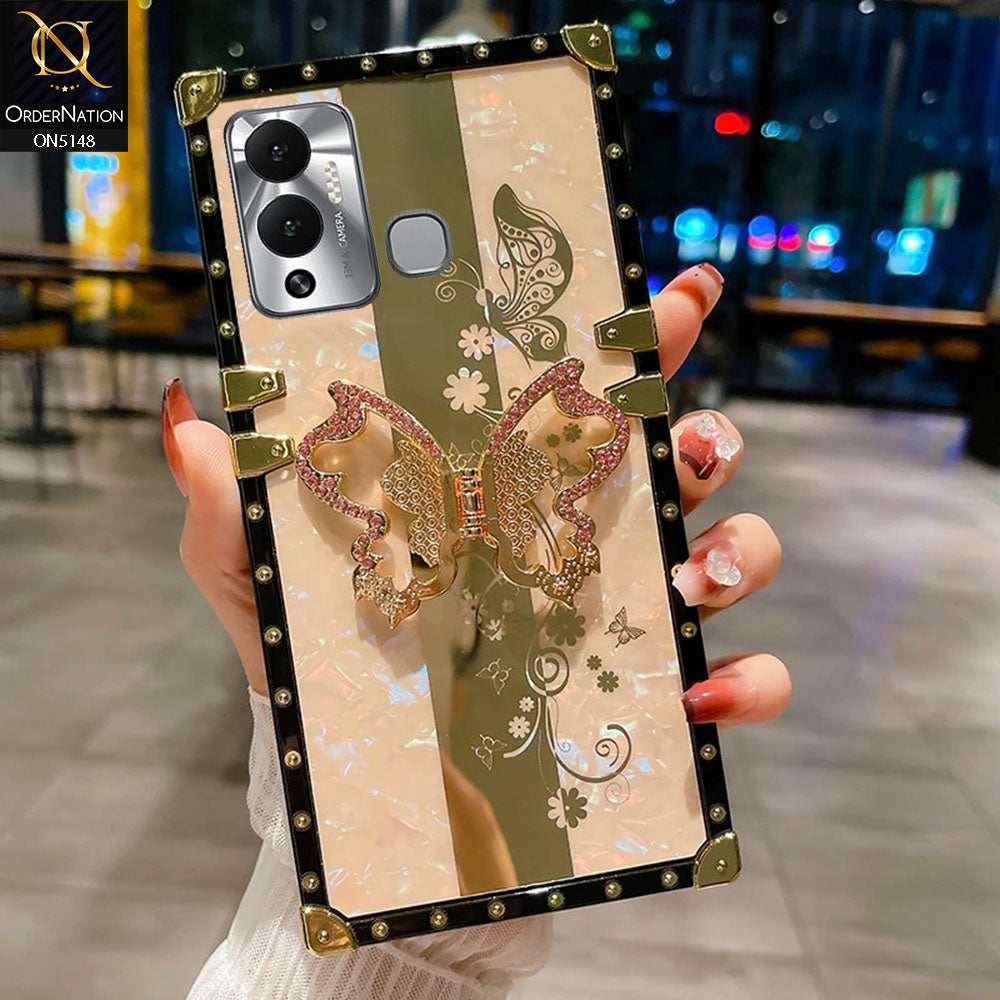 Infinix Hot 12 Play Cover - Rose Gold -  Luxury Shiny Rhinestone Butterfly Electroplated Square Trunk Soft Case