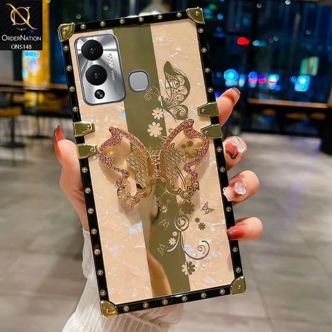 Infinix Hot 12 Play Cover - Rose Gold -  Luxury Shiny Rhinestone Butterfly Electroplated Square Trunk Soft Case
