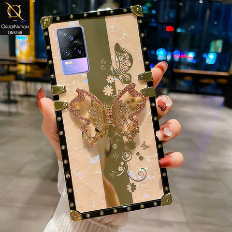 Vivo Y73 Cover - Rose Gold -  Luxury Shiny Rhinestone Butterfly Electroplated Square Trunk Soft Case