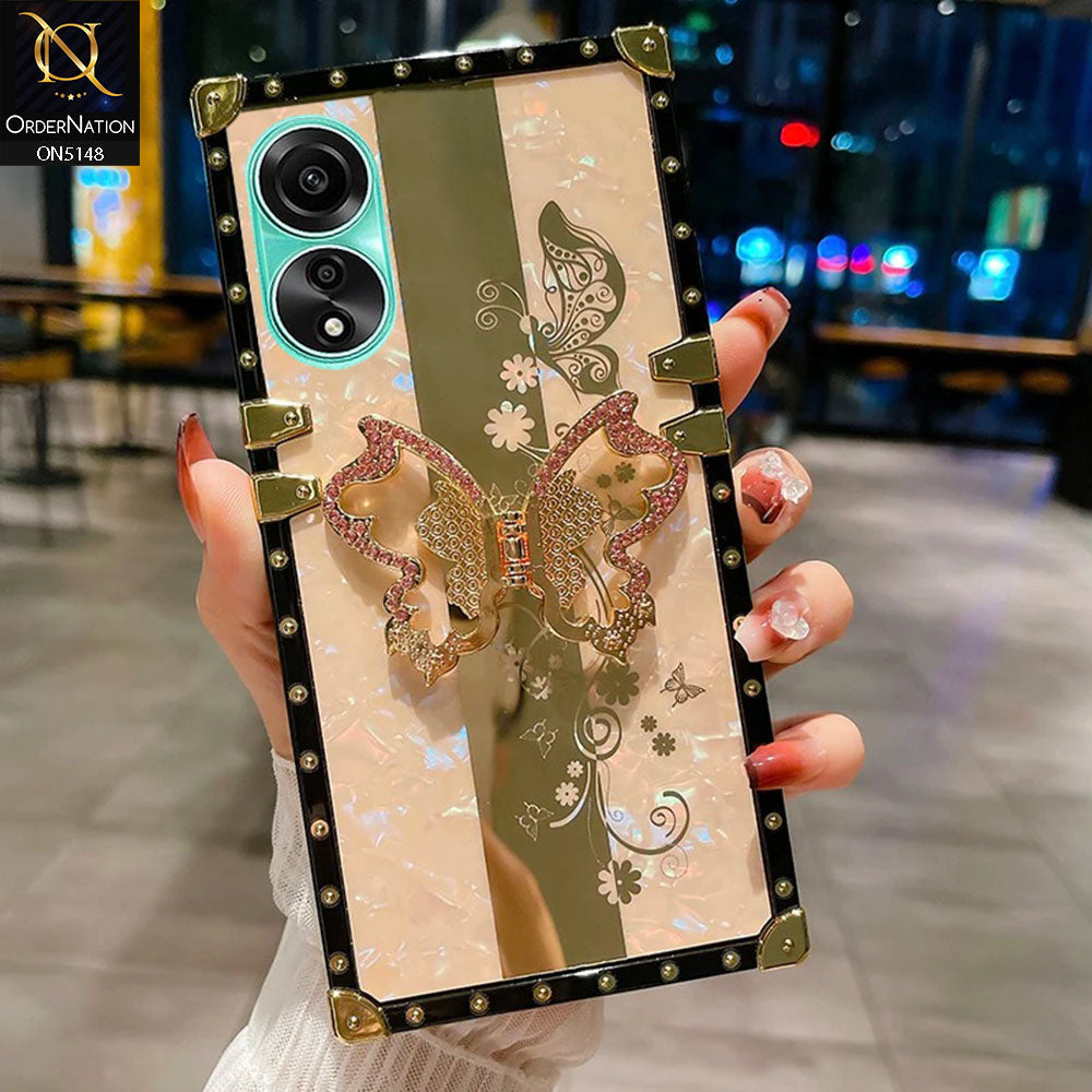 Oppo A38 Cover - Rose Gold -  Luxury Shiny Rhinestone Butterfly Electroplated Square Trunk Soft Case