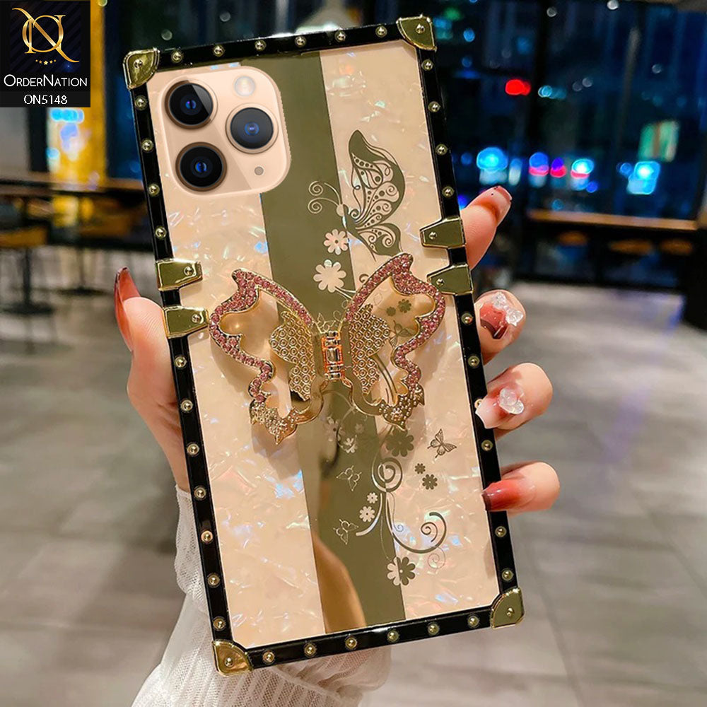 iPhone 11 Pro Max Cover - Rose Gold -  Luxury Shiny Rhinestone Butterfly Electroplated Square Trunk Soft Case