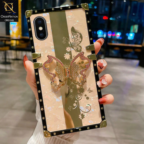 iPhone XS Max Cover - Rose Gold -  Luxury Shiny Rhinestone Butterfly Electroplated Square Trunk Soft Case