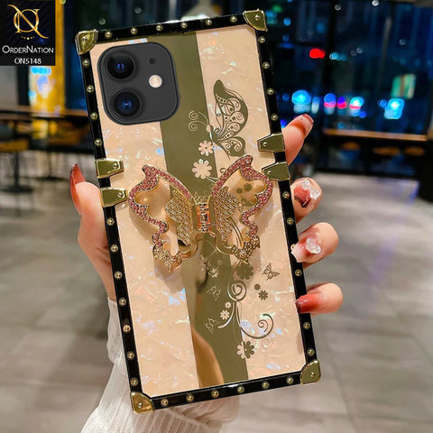 iPhone 12 Cover - Rose Gold -  Luxury Shiny Rhinestone Butterfly Electroplated Square Trunk Soft Case