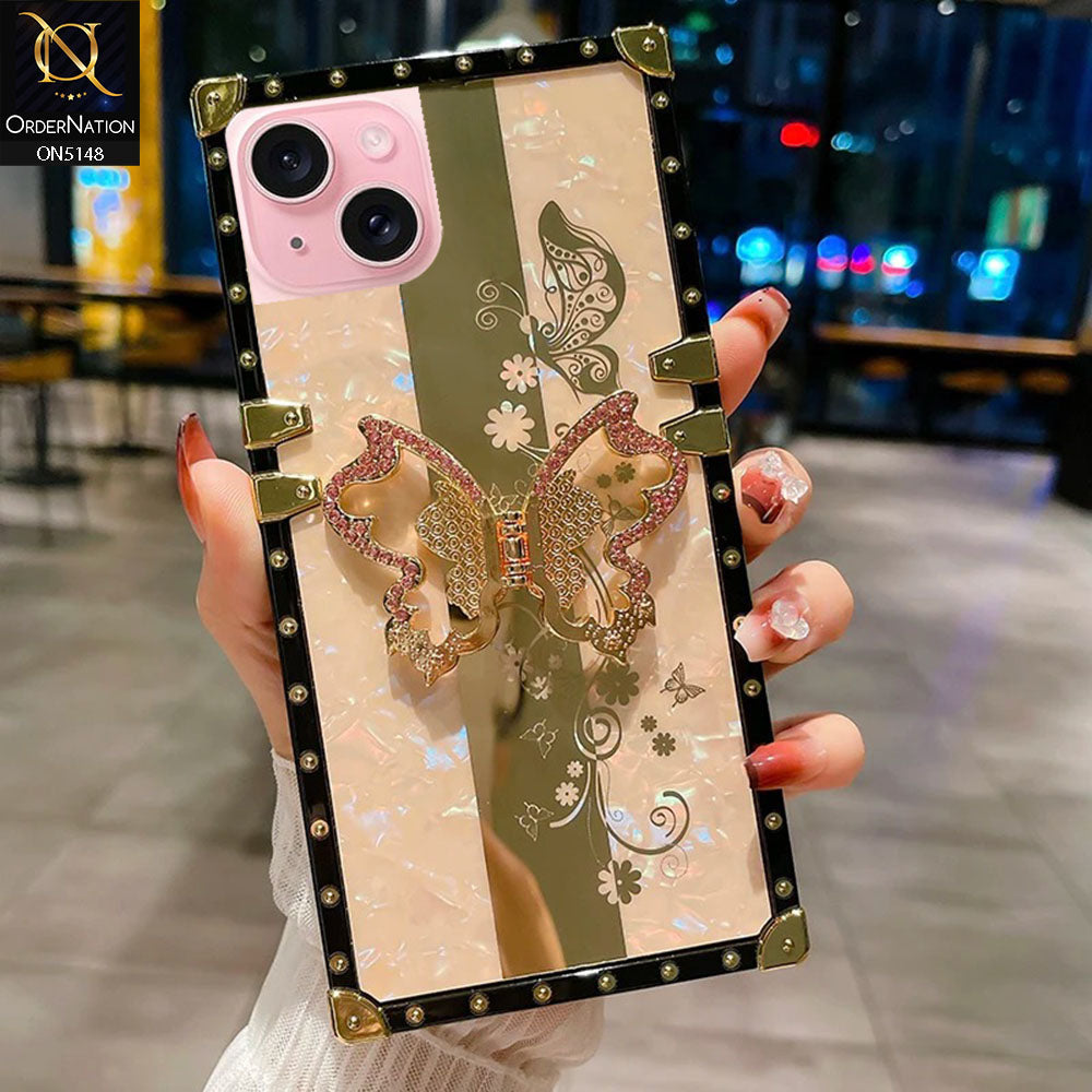 iPhone 13 Cover - Rose Gold -  Luxury Shiny Rhinestone Butterfly Electroplated Square Trunk Soft Case