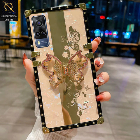 Vivo Y51s Cover - Rose Gold -  Luxury Shiny Rhinestone Butterfly Electroplated Square Trunk Soft Case