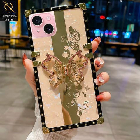 iPhone 15 Cover - Rose Gold -  Luxury Shiny Rhinestone Butterfly Electroplated Square Trunk Soft Case