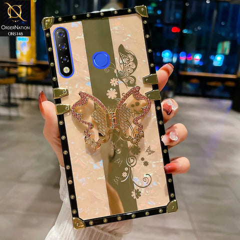 Tecno Camon 12 Cover - Rose Gold -  Luxury Shiny Rhinestone Butterfly Electroplated Square Trunk Soft Case