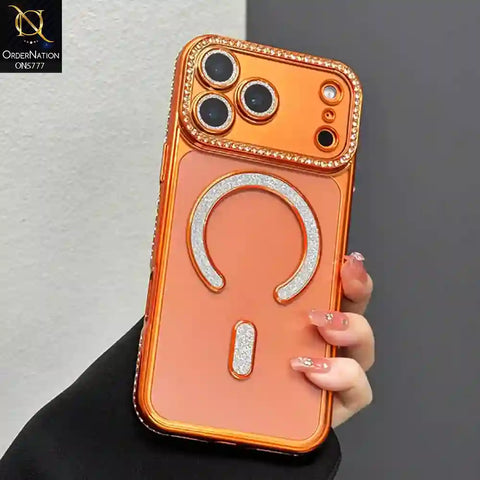 iPhone 17 Pro Cover - Orange - New Diamond Blingy Magsafe Clear Case