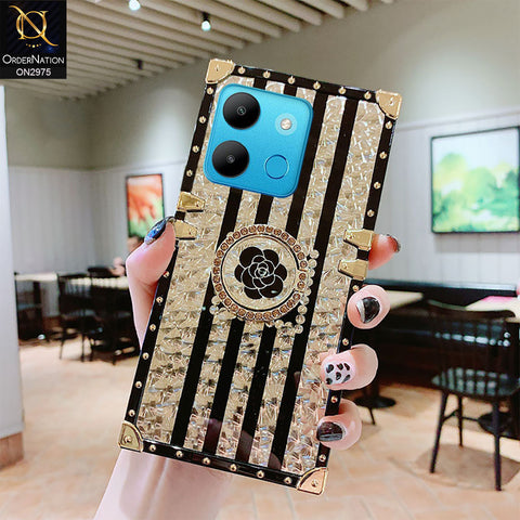 Infinix Smart 7 Cover - Design2 - 3D illusion Gold Flowers Soft Trunk Case With Ring Holder