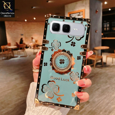 Infinix Smart 10 Plus Cover - Green - Square Bling Diamond Glitter Soft TPU Trunk Case with Ring Holder