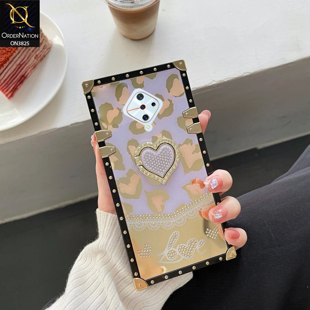Vivo Y51 (2020 September) Cover - Design3 - Heart Bling Diamond Glitter Soft TPU Trunk Case With Ring Holder