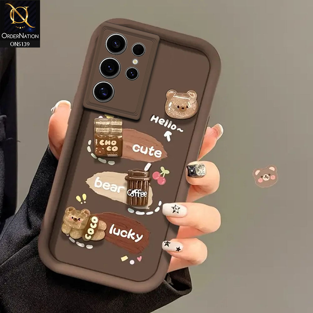 Samsung Galaxy S22 Ultra - Brown - Trendy 3D Cute Cartoon And Coffee Chocolate Soft Silicon Shockproof Case With Camera Protection
