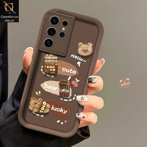 Samsung Galaxy S22 Ultra - Brown - Trendy 3D Cute Cartoon And Coffee Chocolate Soft Silicon Shockproof Case With Camera Protection