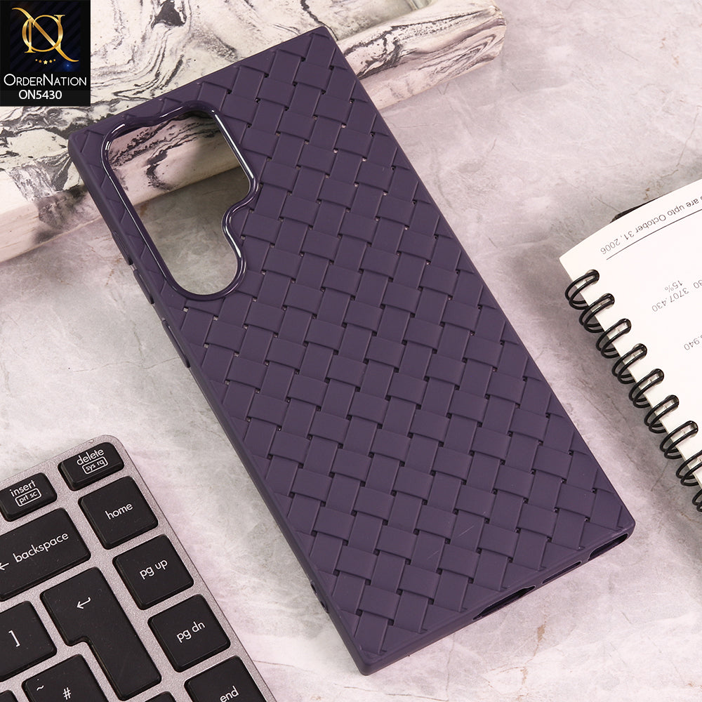 Samsung Galaxy S23 Ultra - Purple - New Woven Design Leather Feel Soft TPU Case