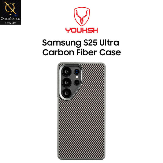 Samsung Galaxy S25 Ultra Cover - Gray - Youksh Carbon Fiber Soft Borders Case