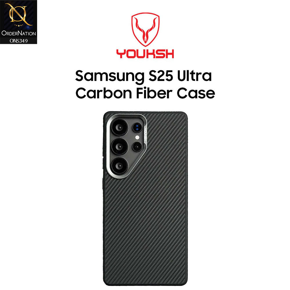 Samsung Galaxy S25 Ultra Cover - Black - Youksh Carbon Fiber Soft Borders Case