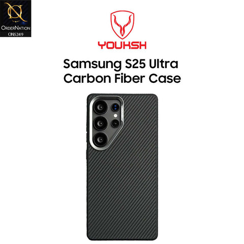 Samsung Galaxy S25 Ultra Cover - Black - Youksh Carbon Fiber Soft Borders Case