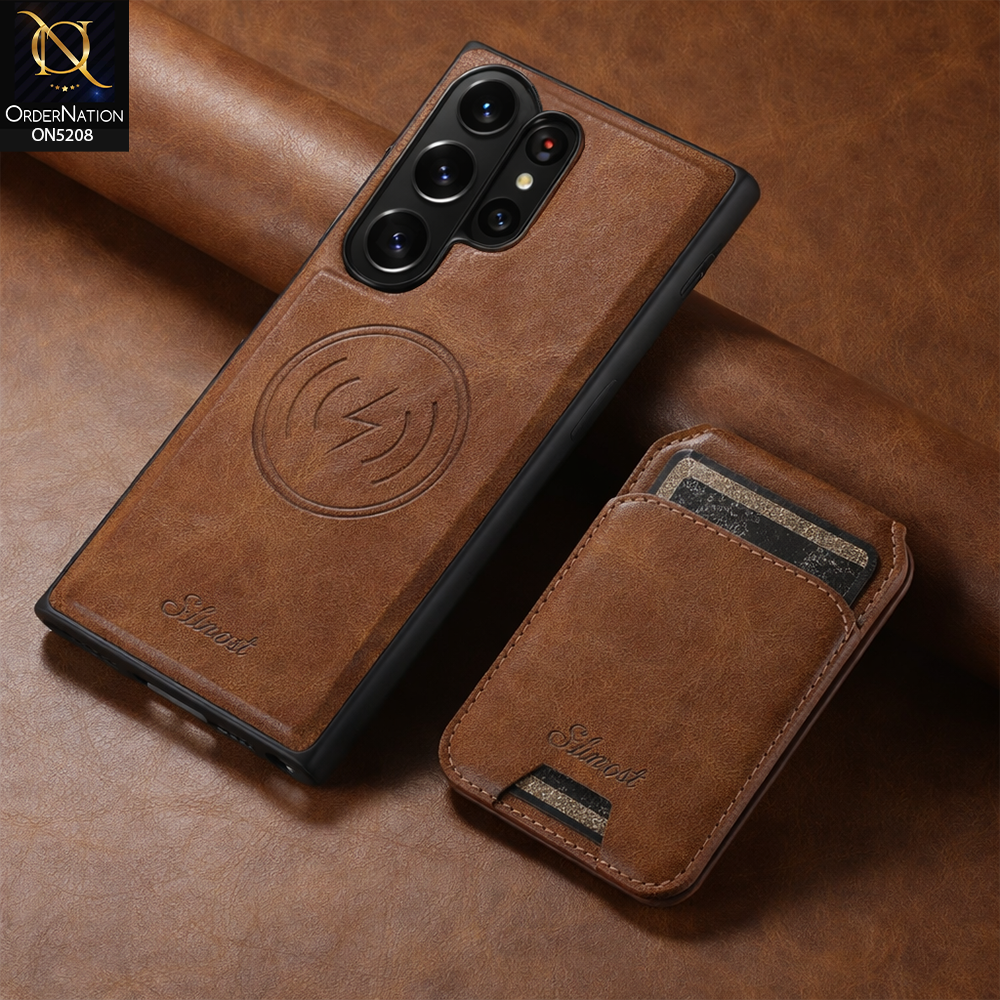 Samsung Galaxy S26 Ultra Cover - Brown - Luxuary Leather Case with Magnetic Wallet and Kick Stand Holder