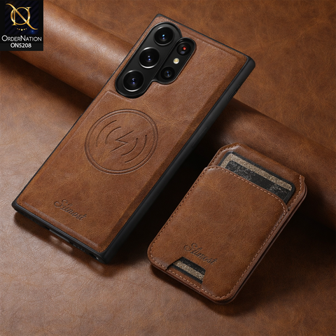 Samsung Galaxy S26 Ultra Cover - Brown - Luxuary Leather Case with Magnetic Wallet and Kick Stand Holder