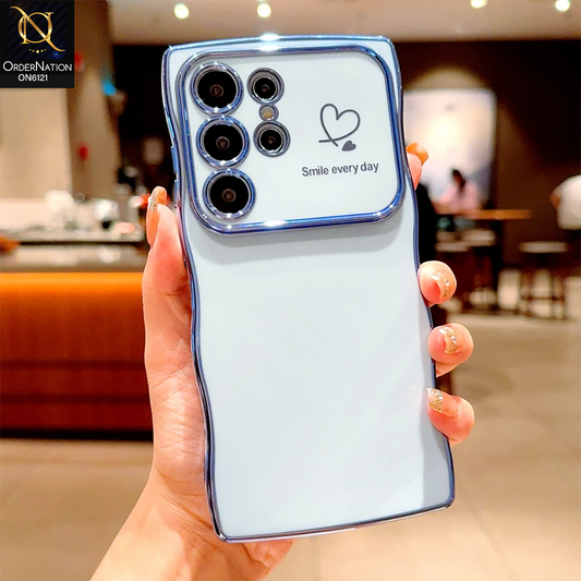 Samsung Galaxy S22 Ultra 5G Cover - Blue - Luxury Electroplated Heart Design Glossy Shockproof Phone Case with Camera Lens Protection