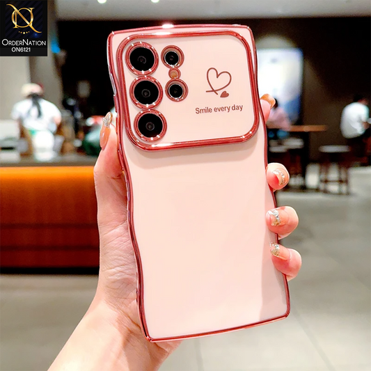 Samsung Galaxy S22 Ultra 5G Cover - Light Pink - Luxury Electroplated Heart Design Glossy Shockproof Phone Case with Camera Lens Protection