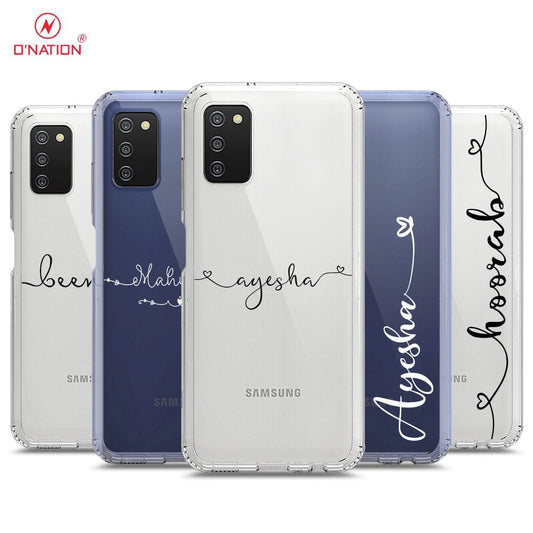 Samsung Galaxy A02s Cover - Personalised Name Series - 8 Designs - Clear Phone Case - Soft Silicon Borders