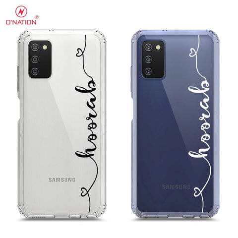 Samsung Galaxy M02s Cover - Personalised Name Series - 8 Designs - Clear Phone Case - Soft Silicon Borders