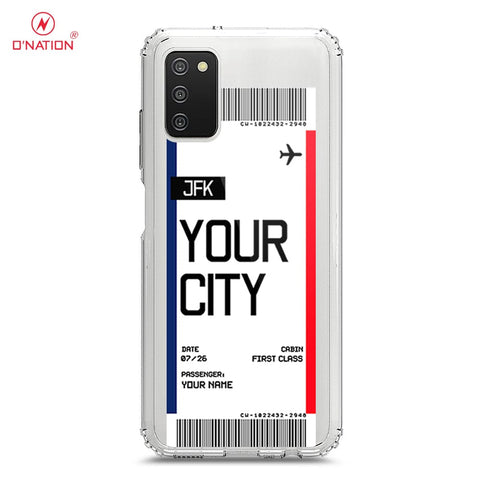 Samsung Galaxy M02s Cover - Personalised Boarding Pass Ticket Series - 5 Designs - Clear Phone Case - Soft Silicon Borders