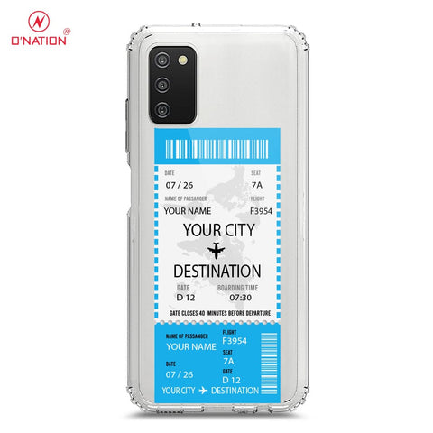 Samsung Galaxy M02s Cover - Personalised Boarding Pass Ticket Series - 5 Designs - Clear Phone Case - Soft Silicon Borders