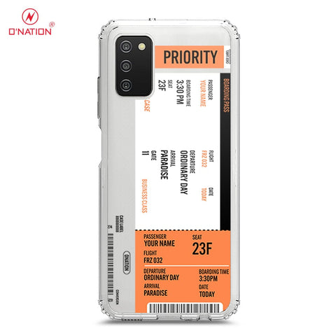 Samsung Galaxy M02s Cover - Personalised Boarding Pass Ticket Series - 5 Designs - Clear Phone Case - Soft Silicon Borders