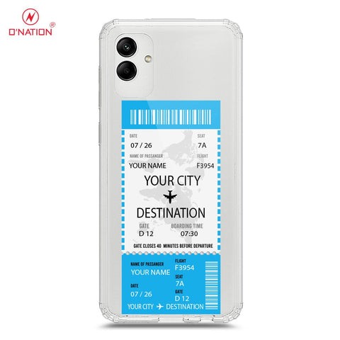 Samsung Galaxy A04 Cover - Personalised Boarding Pass Ticket Series - 5 Designs - Clear Phone Case - Soft Silicon Borders