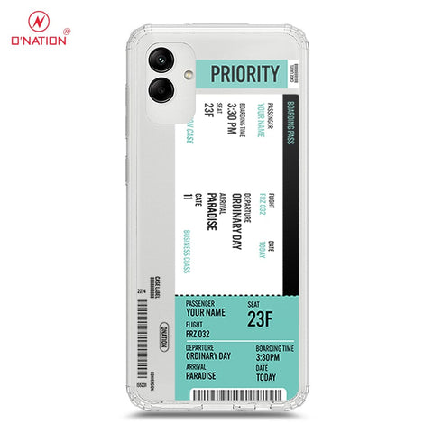 Samsung Galaxy A04 Cover - Personalised Boarding Pass Ticket Series - 5 Designs - Clear Phone Case - Soft Silicon Borders
