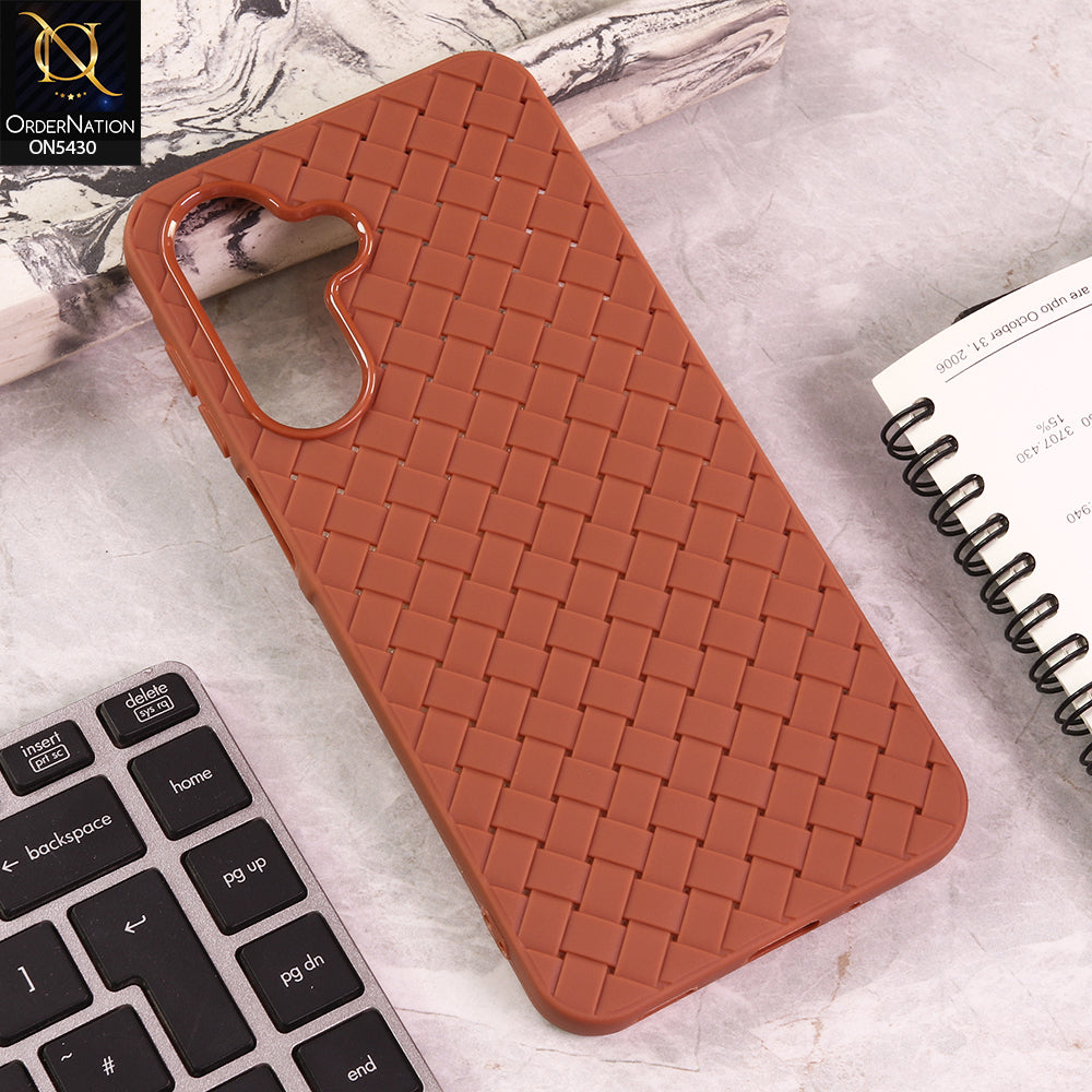 Samsung Galaxy A26 Cover - Brown - New Woven Design Leather Feel Soft TPU Case
