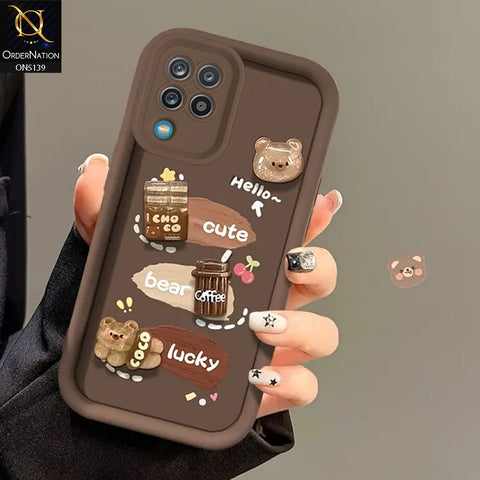 Samsung Galaxy M32 Cover - Brown - Trendy 3D Cute Cartoon And Coffee Chocolate Soft Silicon Shockproof Case With Camera Protection