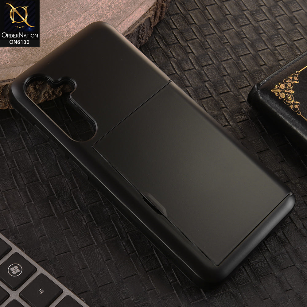 Samsung Galaxy A35 Cover - Black - Mobile Case Sliding Wallet Card Holder and shockproof bumper edges