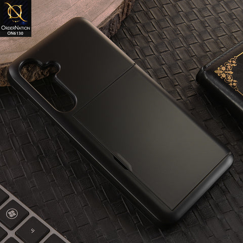 Samsung Galaxy A35 Cover - Black - Mobile Case Sliding Wallet Card Holder and shockproof bumper edges