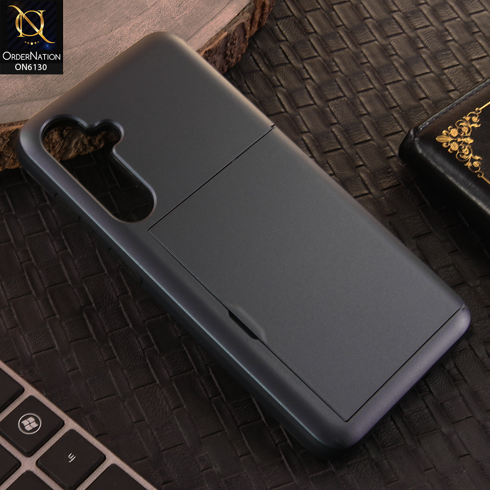 Samsung Galaxy A35 Cover - Navy Blue - Mobile Case Sliding Wallet Card Holder and shockproof bumper edges