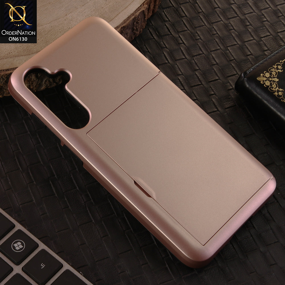 Samsung Galaxy A35 Cover - Rose Gold - Mobile Case Sliding Wallet Card Holder and shockproof bumper edges