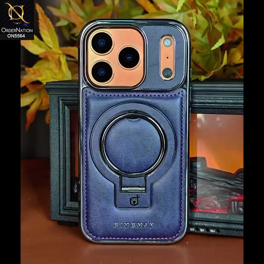 iPhone 17 Pro Max - Blue - New Rimbmax High Quality Leather Case With Metal Camera Ring And KickStand