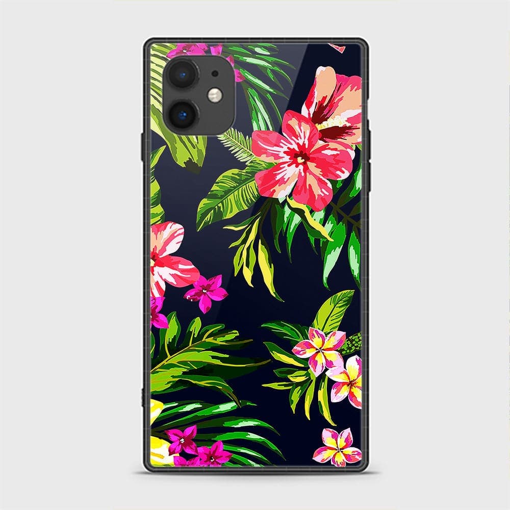 iPhone 11 Cover - Floral Series - D20 - HQ Ultra Shine Premium Infinity Glass Soft Silicon Borders Casee ( Fast Delivery )