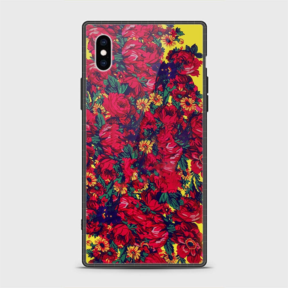 iPhone XS Max Cover - Floral Series - D60 - HQ Ultra Shine Premium Infinity Glass Soft Silicon Borders Casee ( Fast Delivery )