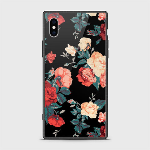 iPhone XS Cover - Floral Series 2 - D44 - HQ Ultra Shine Premium Infinity Glass Soft Silicon Borders Casee ( Fast Delivery )