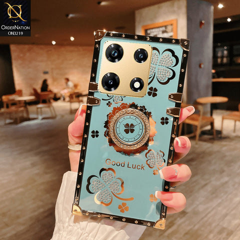 Infinix Note 30 Pro Cover - Seafoam Green  - Square Bling Diamond Glitter Soft TPU Trunk Case with Ring Holder