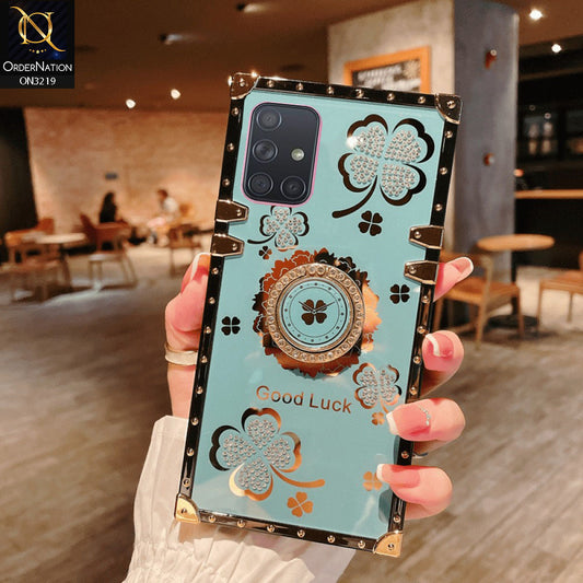Samsung Galaxy A71 Cover - Seafoam Green  - Square Bling Diamond Glitter Soft TPU Trunk Case with Ring Holder