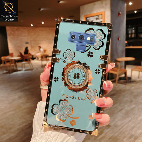 Samsung Galaxy Note 9 Cover - Seafoam Green -  Square Bling Diamond Glitter Soft TPU Trunk Case with Ring Holder