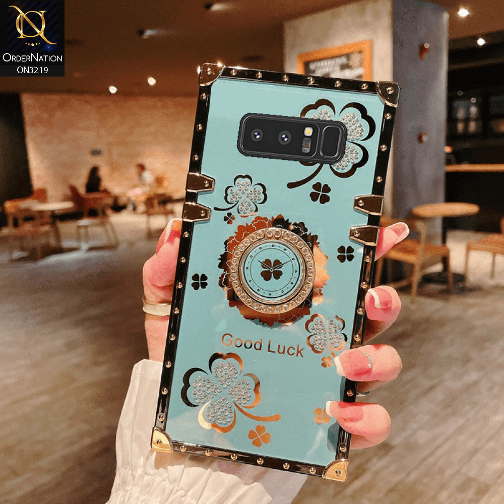 Samsung Galaxy Note 8 Cover - Seafoam Green -  Square Bling Diamond Glitter Soft TPU Trunk Case with Ring Holder