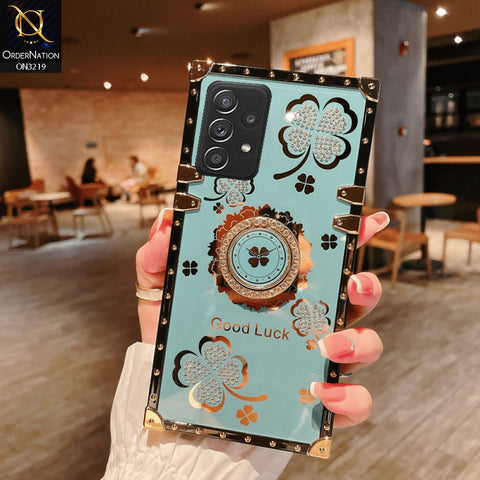 Samsung Galaxy A52s 5G Cover - Seafoam Green  - Square Bling Diamond Glitter Soft TPU Trunk Case with Ring Holder